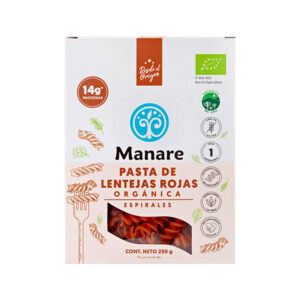 Espirales de Lentejas Rojas organicas 250gr Marca Manare
